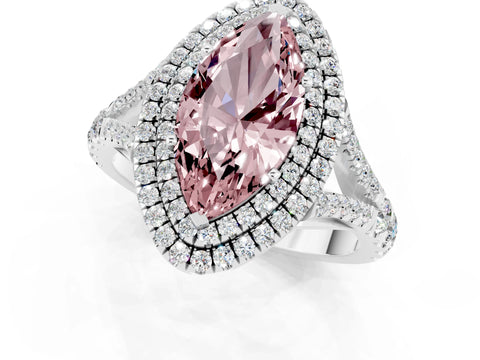 White gold Marquise Cut Morganite Pavé Split Shank Double Halo Engagement Ring_1