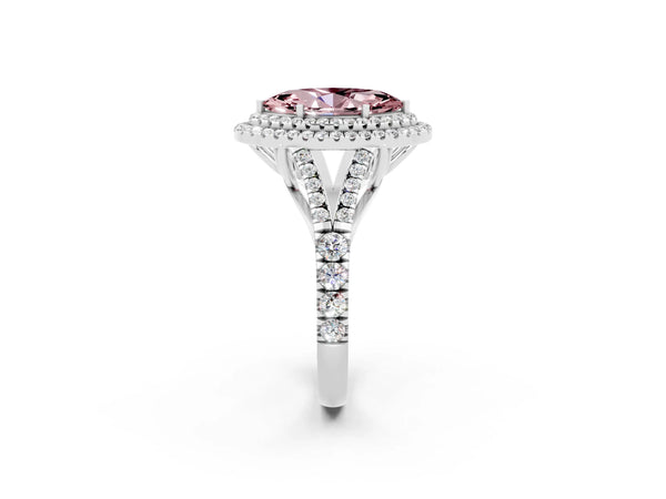 Platinum Marquise Cut Morganite Pavé Split Shank Double Halo Engagement Ring