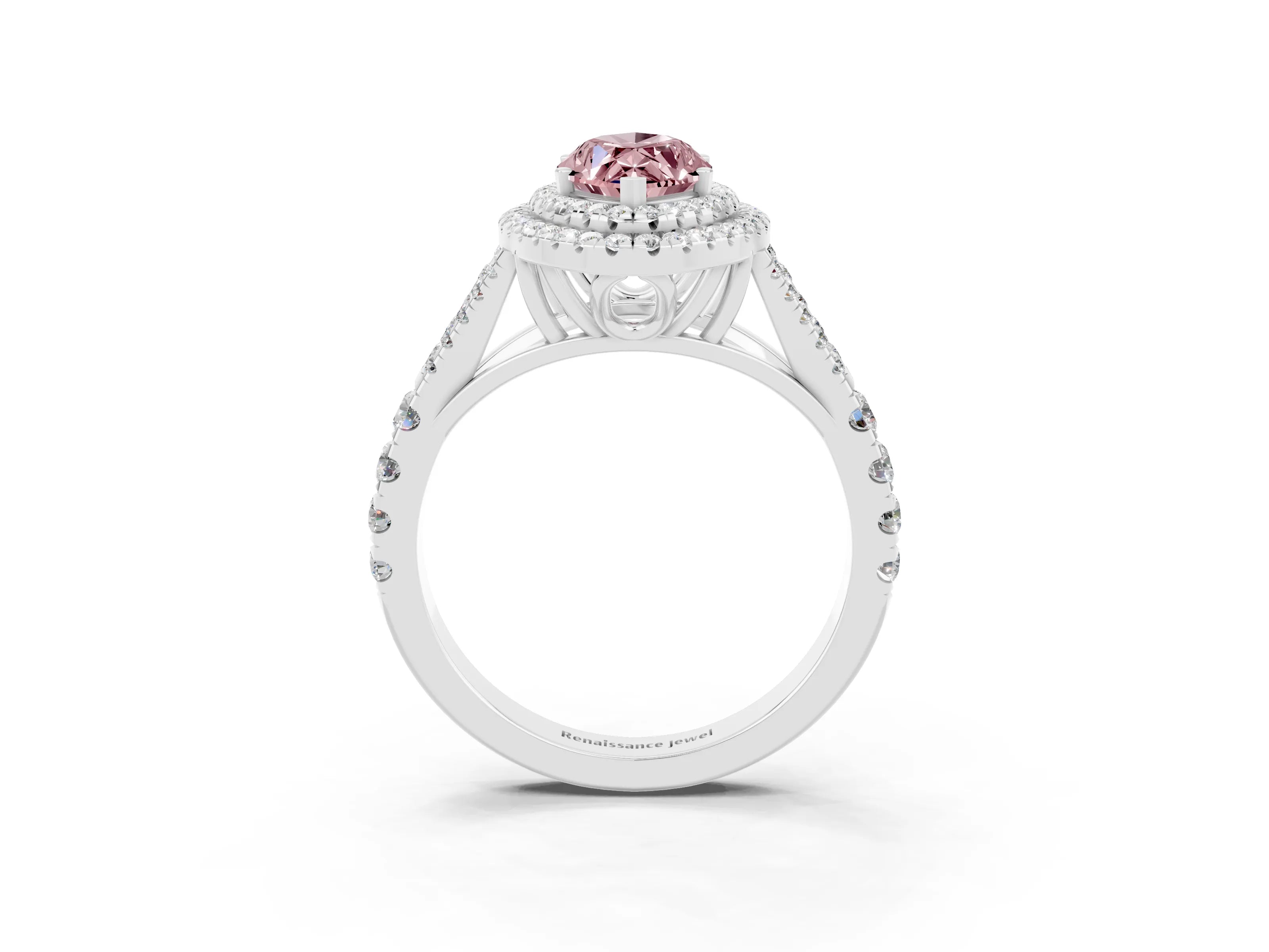 White gold Marquise Cut Morganite Pavé Split Shank Double Halo Engagement Ring_3