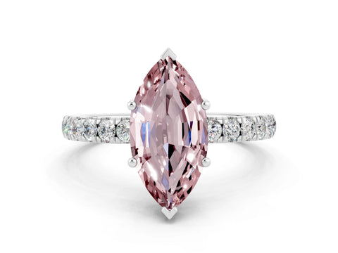 White gold Marquise Cut Morganite Pave Band Solitaire Ring with Four-Prong Setting_24