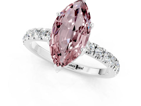 White gold Marquise Cut Morganite Pave Band Solitaire Ring with Four-Prong Setting_25