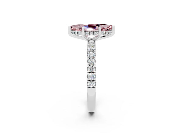 White gold Marquise Cut Morganite Pave Band Solitaire Ring with Round  and Prong Setting