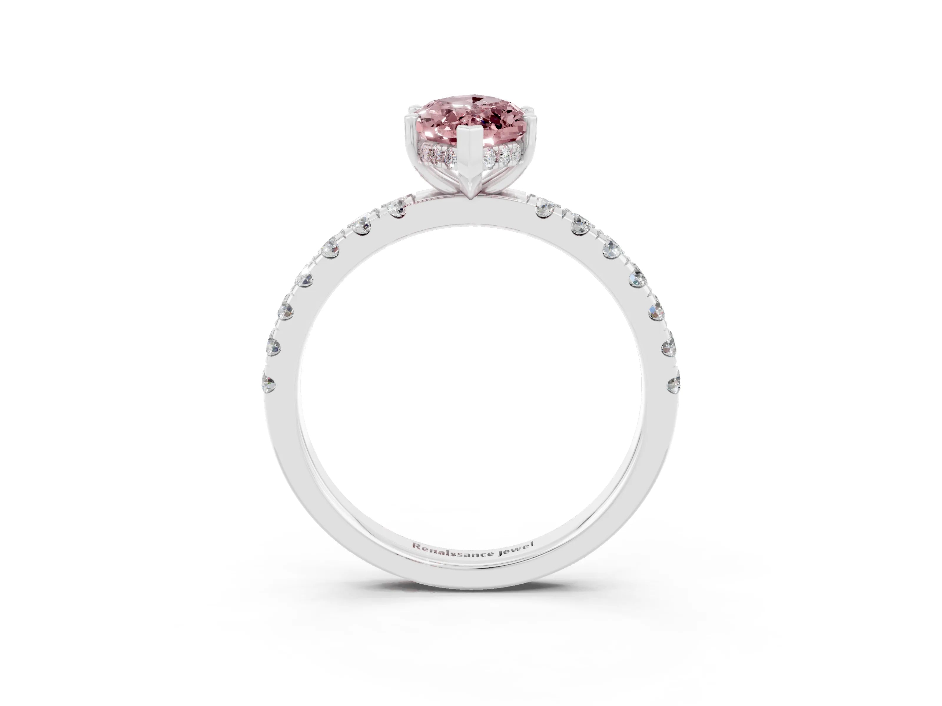 White gold Marquise Cut Morganite Pave Band Solitaire Ring with Four-Prong Setting_27