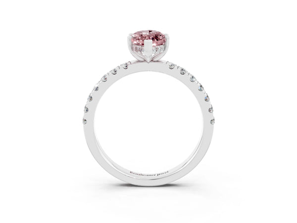 White gold Marquise Cut Morganite Pave Band Solitaire Ring with Round  and Prong Setting