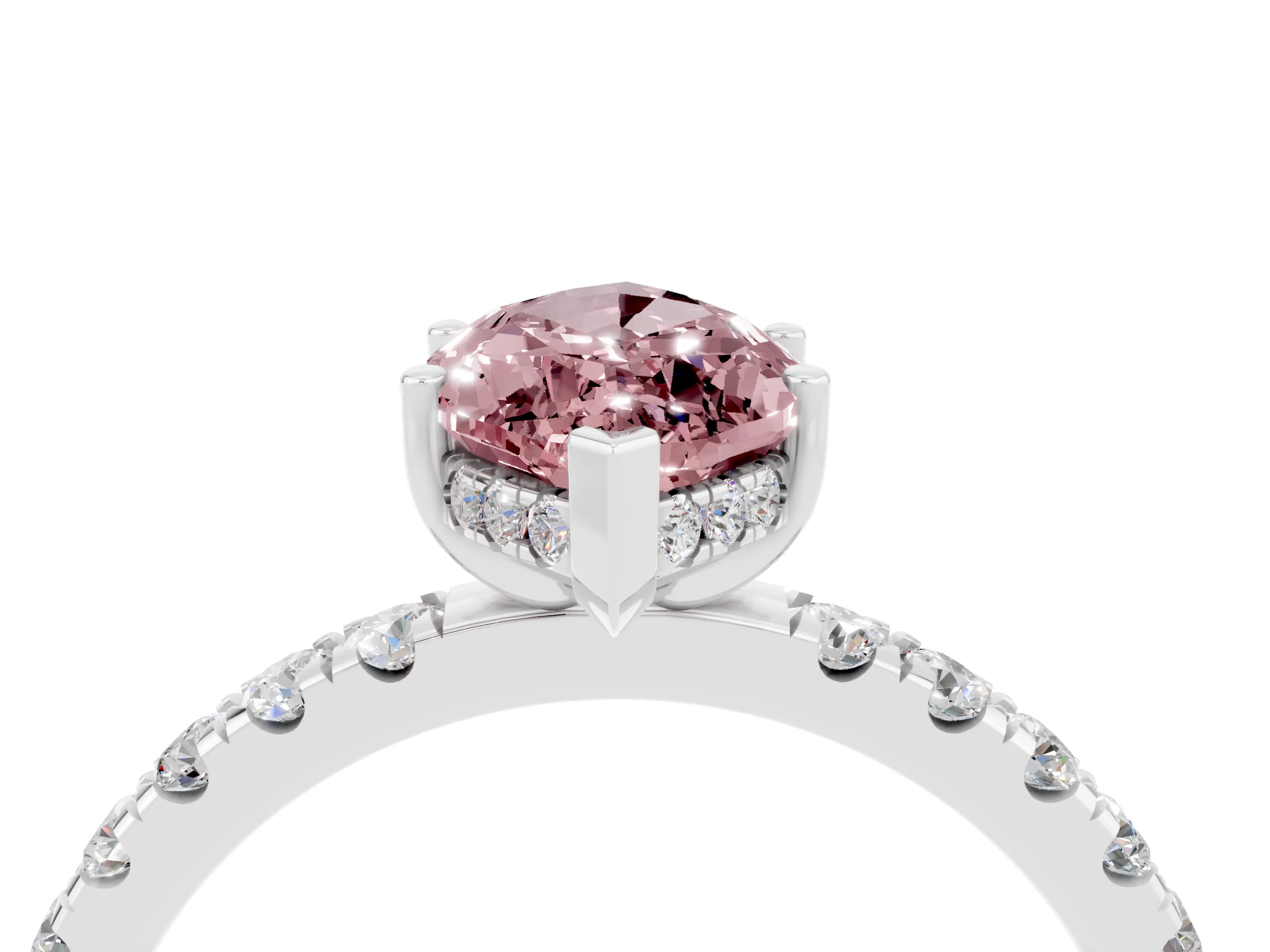White gold Marquise Cut Morganite Pave Band Solitaire Ring with Four-Prong Setting_28