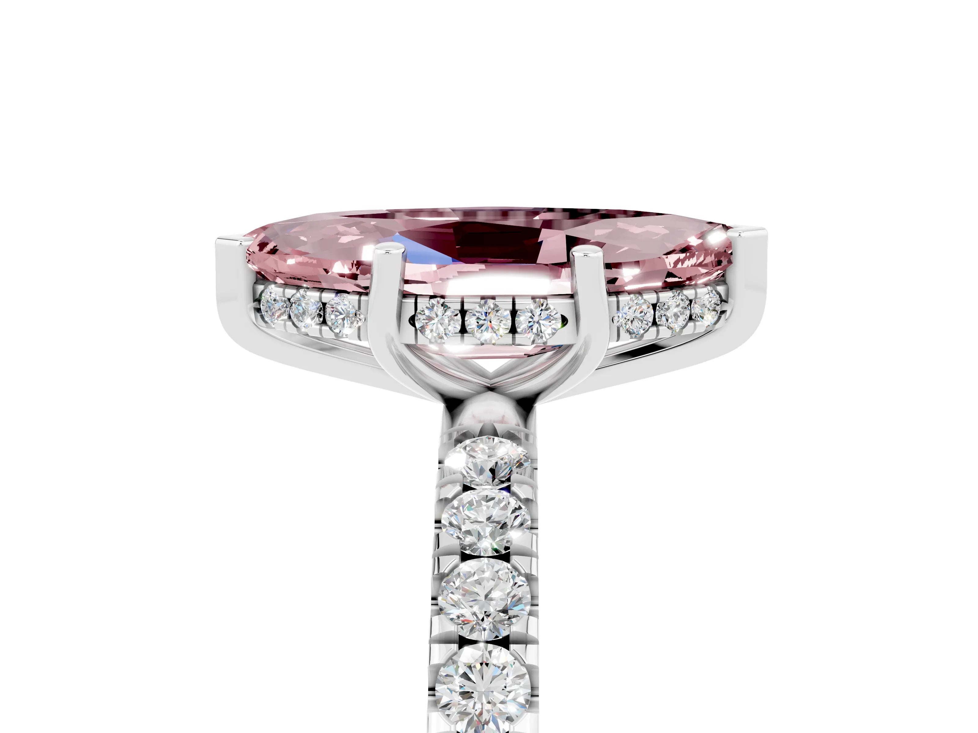 White gold Marquise Cut Morganite Pave Band Solitaire Ring with Four-Prong Setting_29