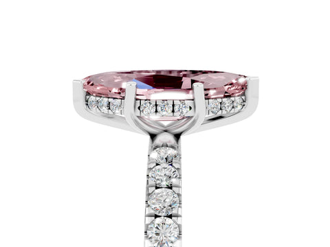 White gold Marquise Cut Morganite Pave Band Solitaire Ring with Four-Prong Setting_29