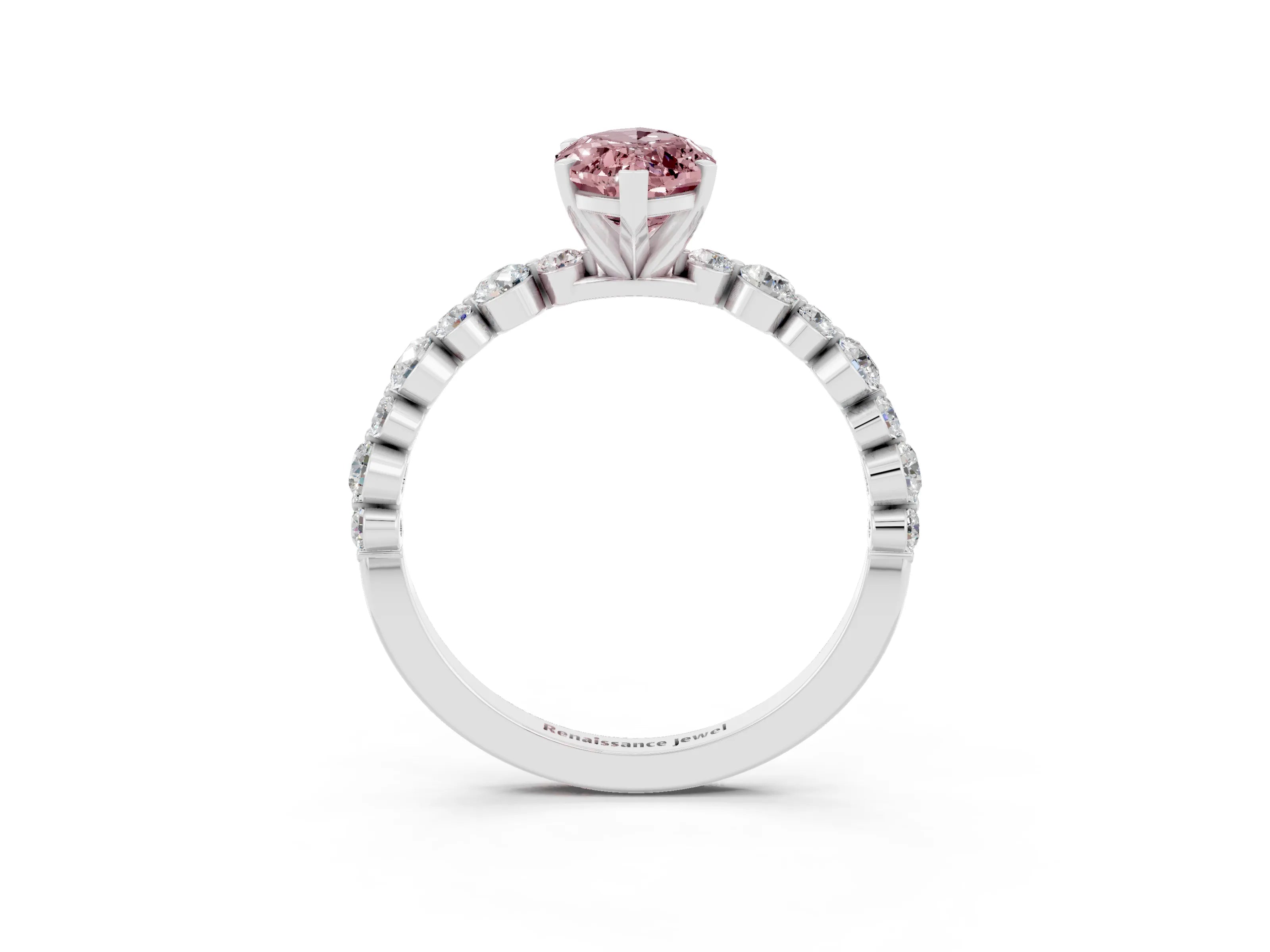 White gold Marquise Cut Morganite Prong Set Engagement Ring with Pavé Band_3