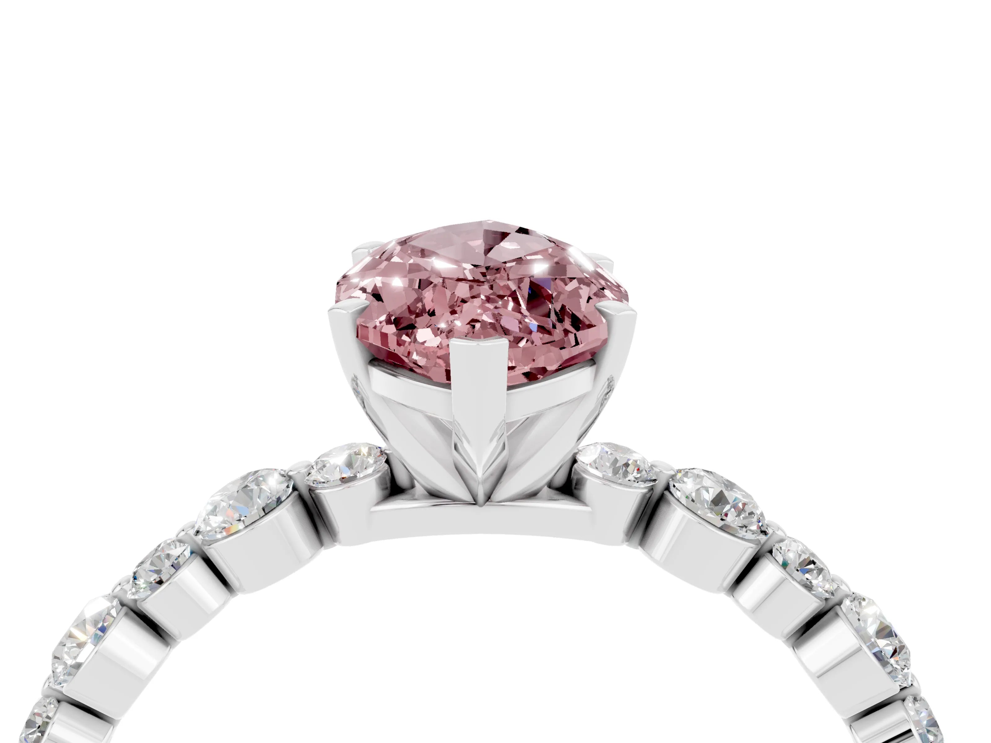 White gold Marquise Cut Morganite Prong Set Engagement Ring with Pavé Band_4