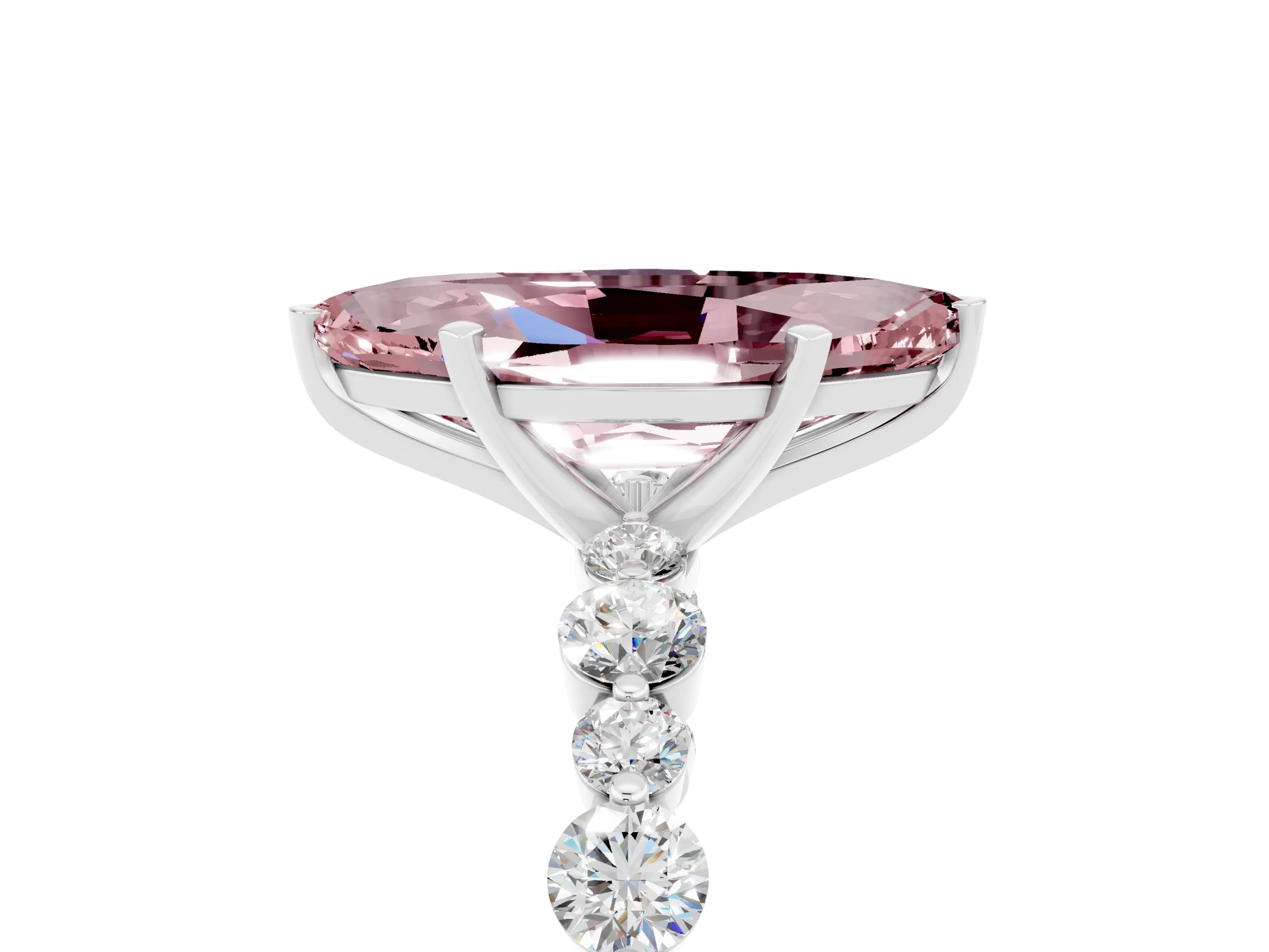 White gold Marquise Cut Morganite Prong Set Engagement Ring with Pavé Band_5