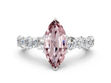 White gold Marquise Cut Morganite Prong Setting with Side Stones on a Pave Band