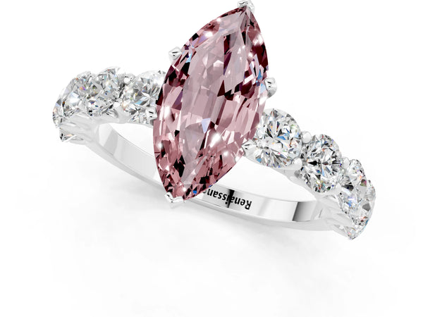 Platinum Marquise Cut Morganite Prong Setting with Side Stones on a Pave Band