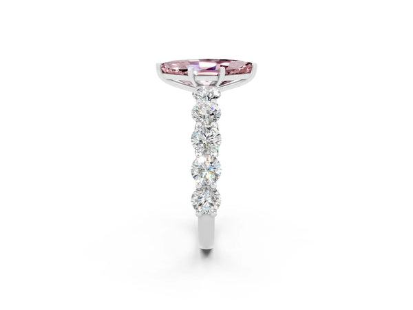 Platinum Marquise Cut Morganite Prong Setting with Side Stones on a Pave Band