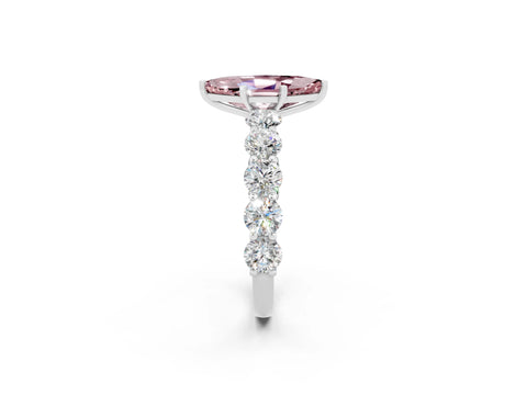 White gold Marquise Cut Morganite Prong Setting with Side Stones on a Pave Band_2