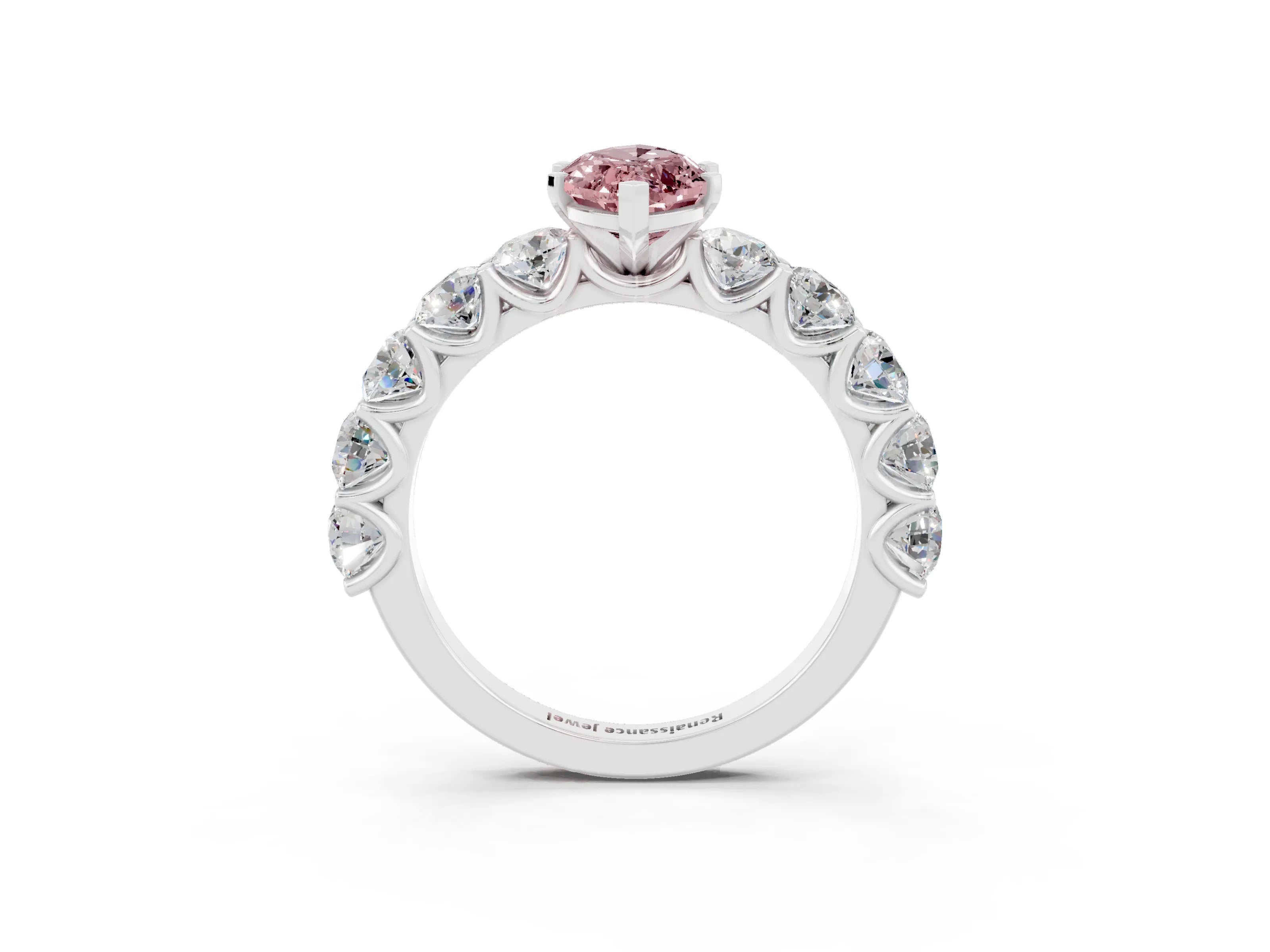 White gold Marquise Cut Morganite Prong Setting with Side Stones on a Pave Band_3
