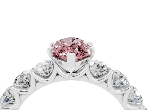 White gold Marquise Cut Morganite Prong Setting with Side Stones on a Pave Band_4