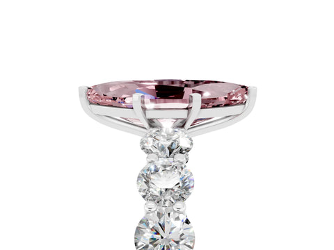 White gold Marquise Cut Morganite Prong Setting with Side Stones on a Pave Band_5