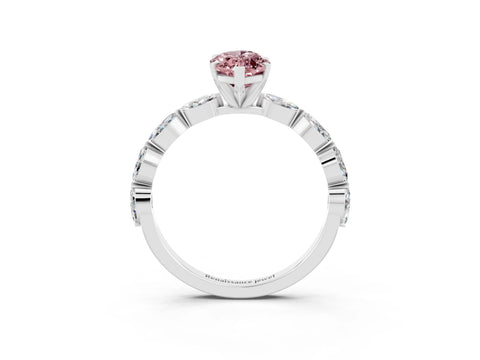 White gold Marquise Cut Morganite Ring with Marquise Side Stones and Prong Setting_3