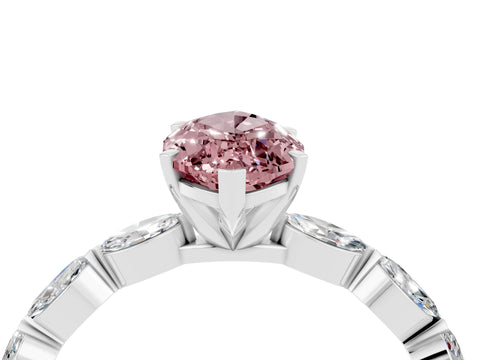 White gold Marquise Cut Morganite Ring with Marquise Side Stones and Prong Setting_4