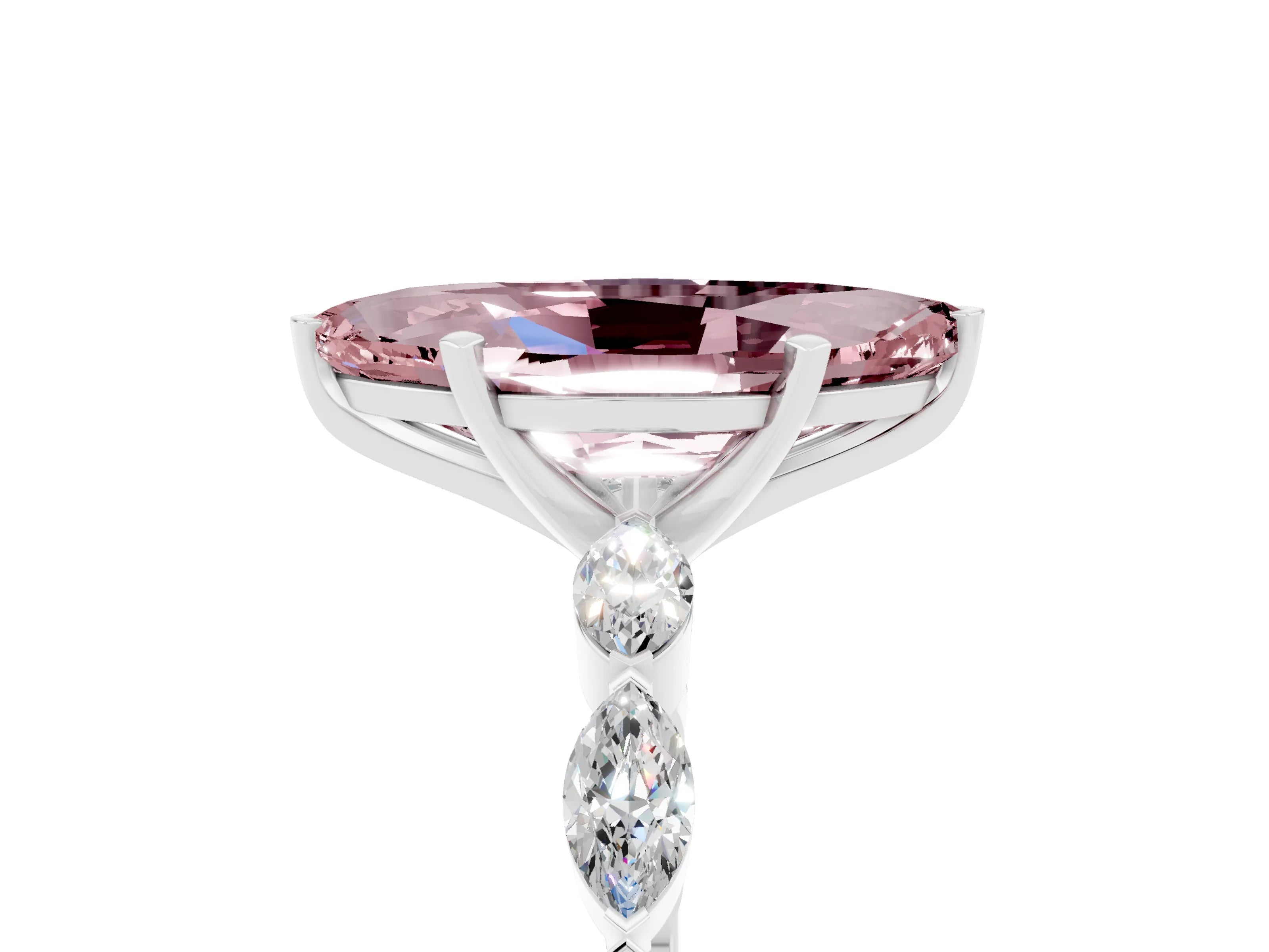 White gold Marquise Cut Morganite Ring with Marquise Side Stones and Prong Setting_5