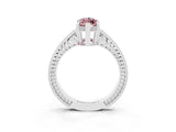 White gold Marquise Cut Morganite Ring with Milgrain Pavé Band and Four-Prong Setting_15