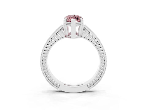White gold Marquise Cut Morganite Ring with Milgrain Pavé Band and Four-Prong Setting_15