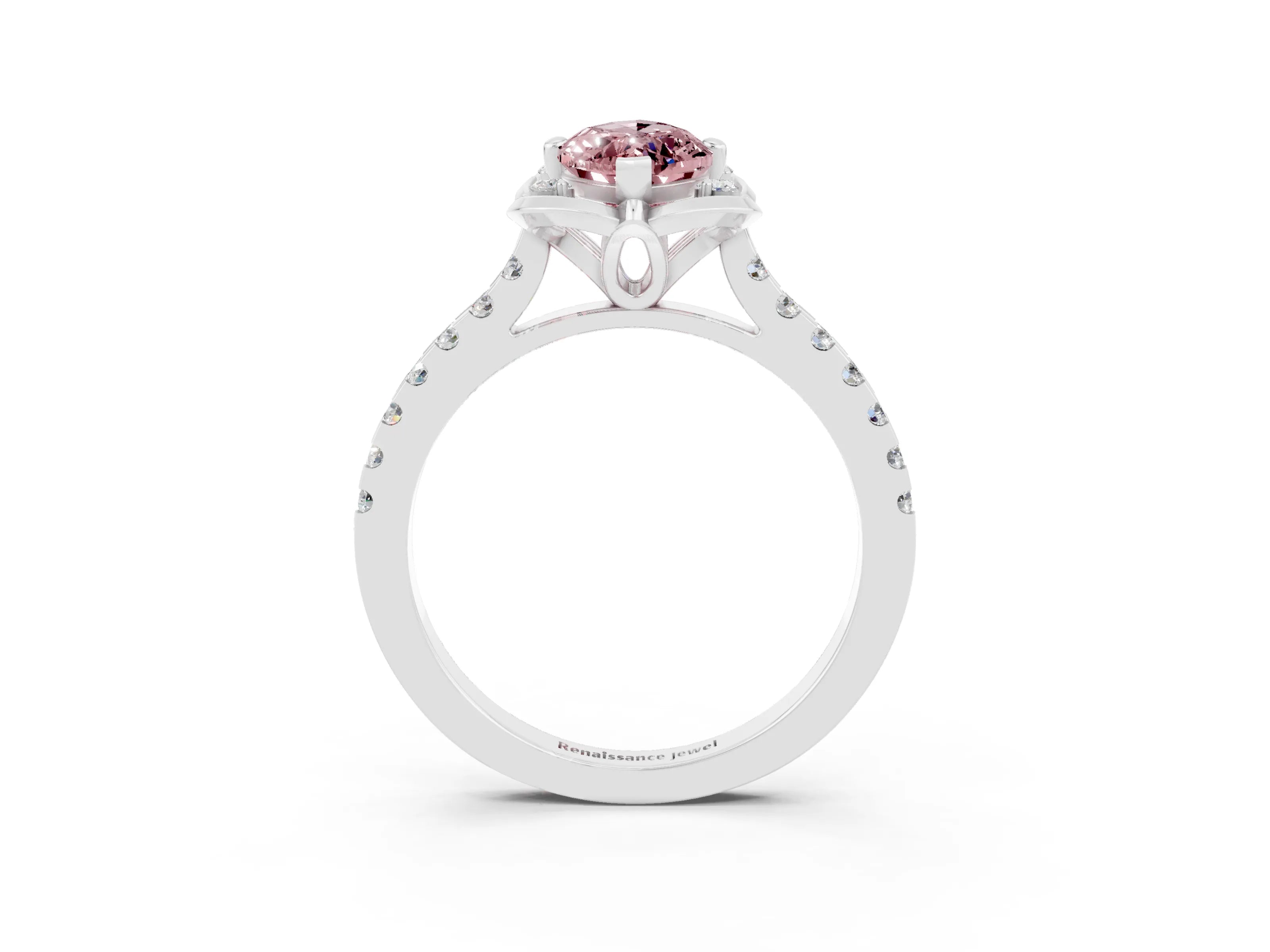 White gold Marquise Cut Morganite Ring with Pavé Band and Floral Prong Setting_3