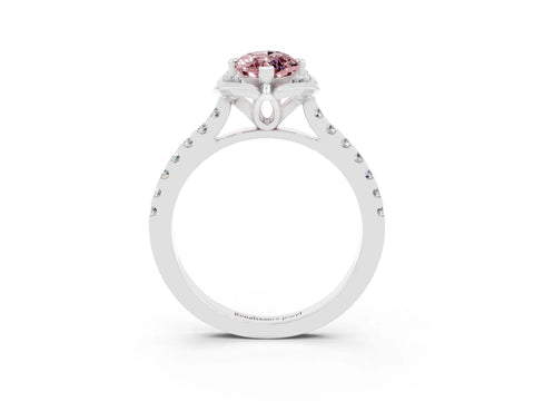 White gold Marquise Cut Morganite Ring with Pavé Band and Floral Prong Setting_3
