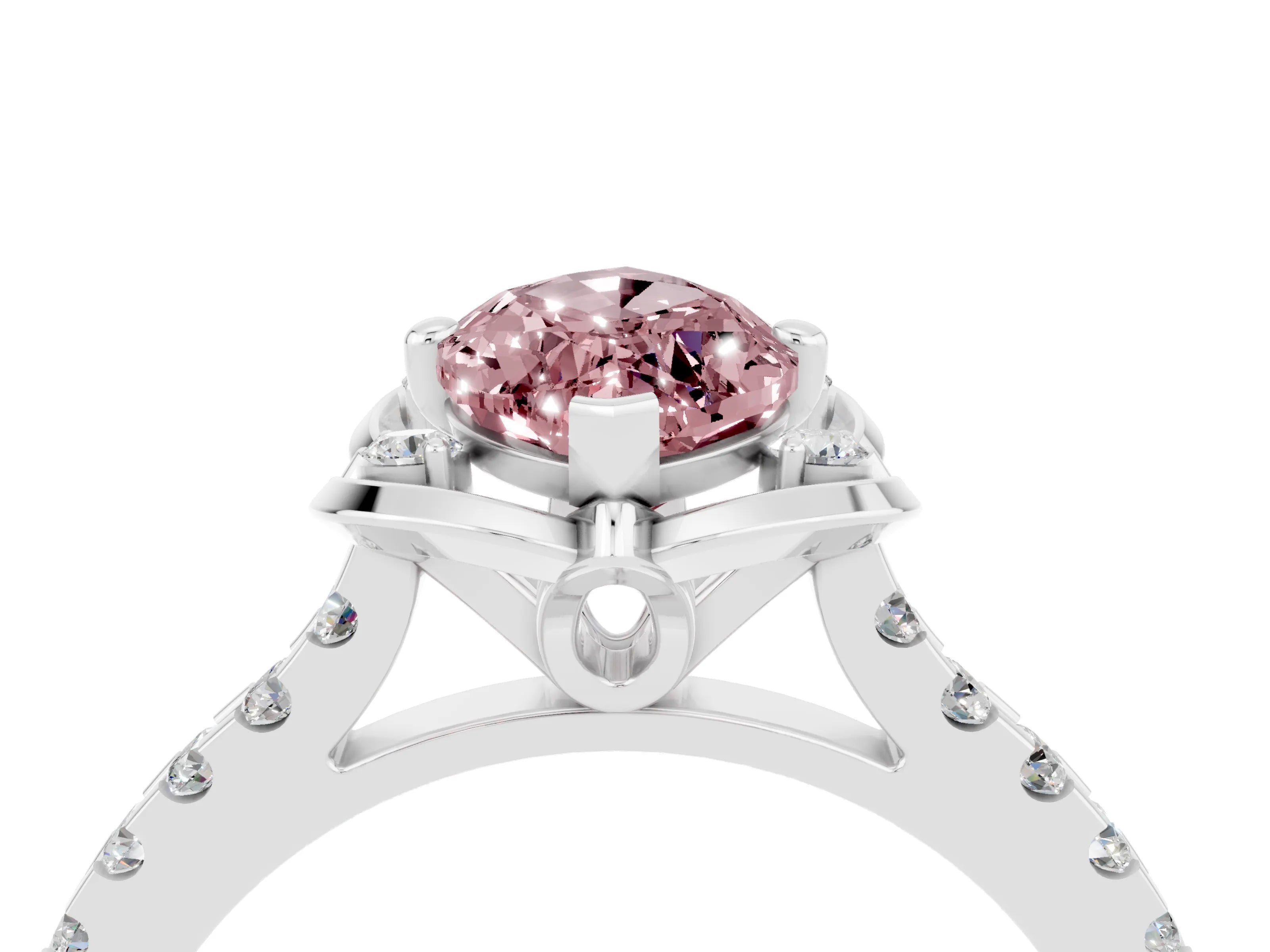 White gold Marquise Cut Morganite Ring with Pavé Band and Floral Prong Setting_4