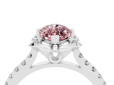 White gold Marquise Cut Morganite Ring with Pavé Band and Floral Prong Setting_4