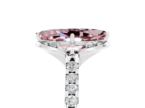 White gold Marquise Cut Morganite Ring with Pavé Band and Floral Prong Setting_5