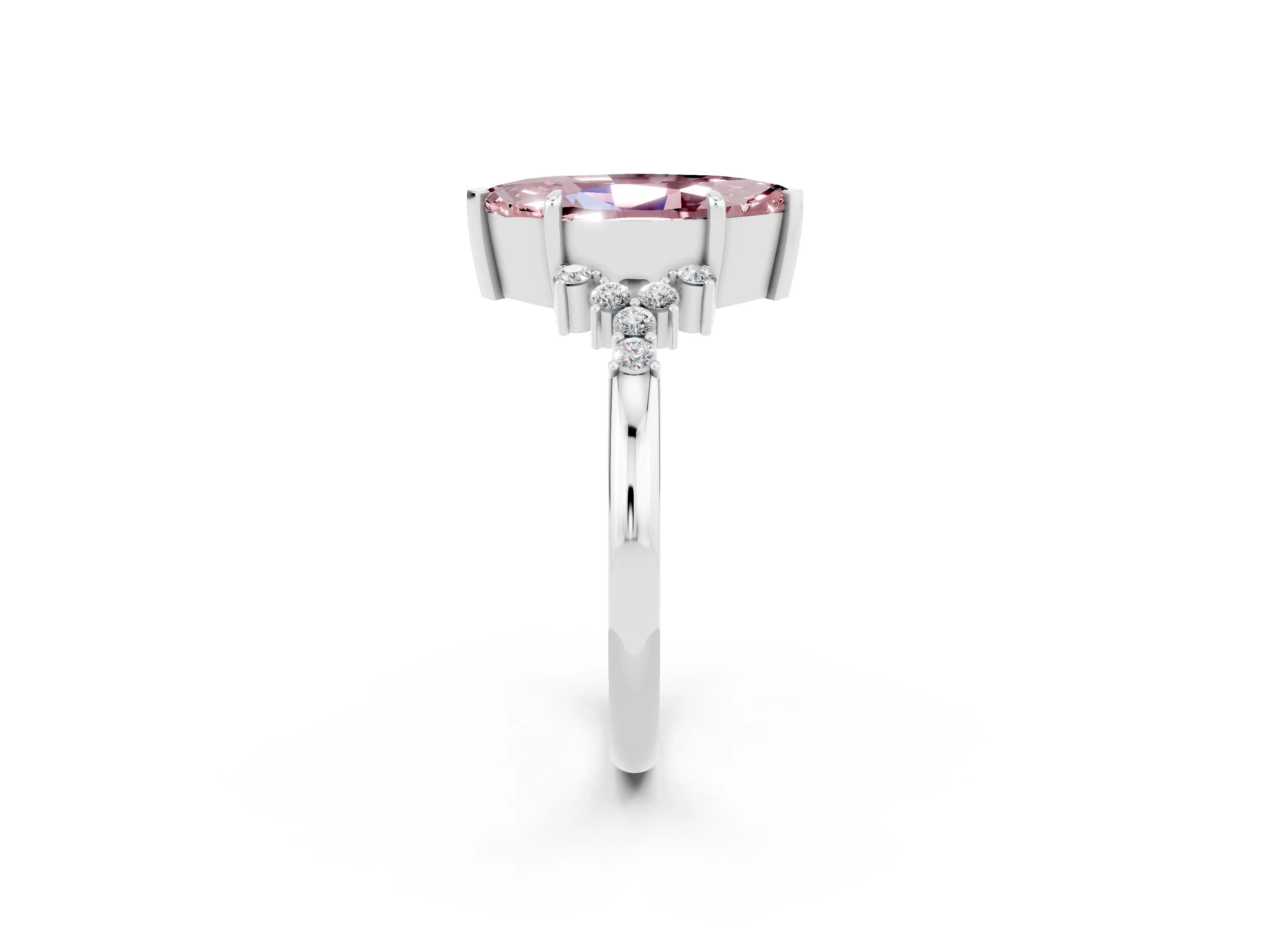 White gold Marquise Cut Morganite Ring with Side Stones and Four-Prong Setting_56