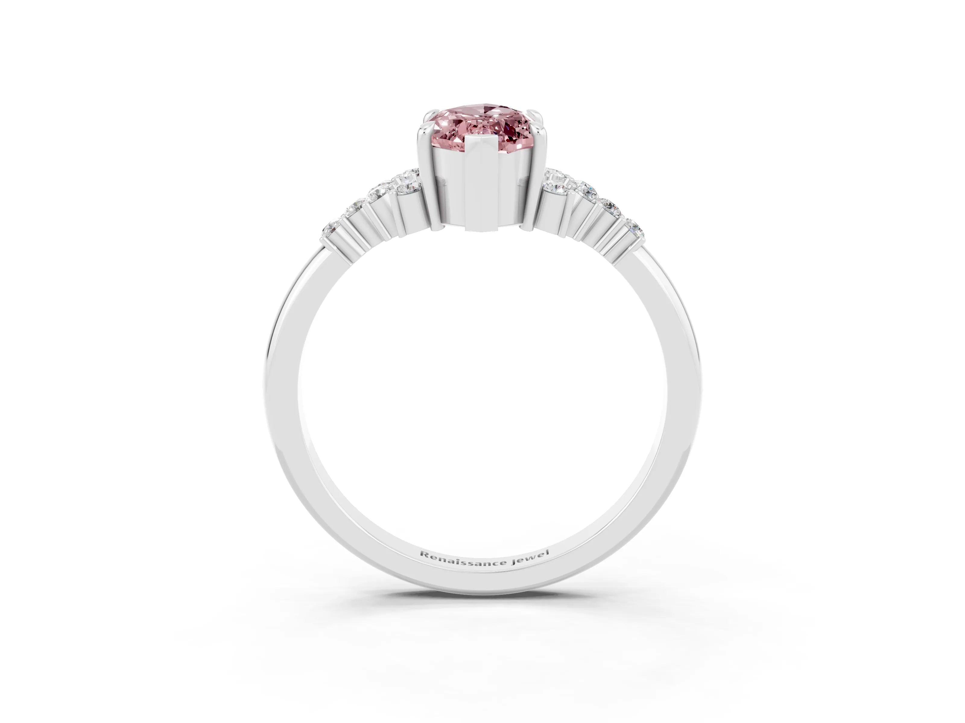 White gold Marquise Cut Morganite Ring with Side Stones and Four-Prong Setting_57