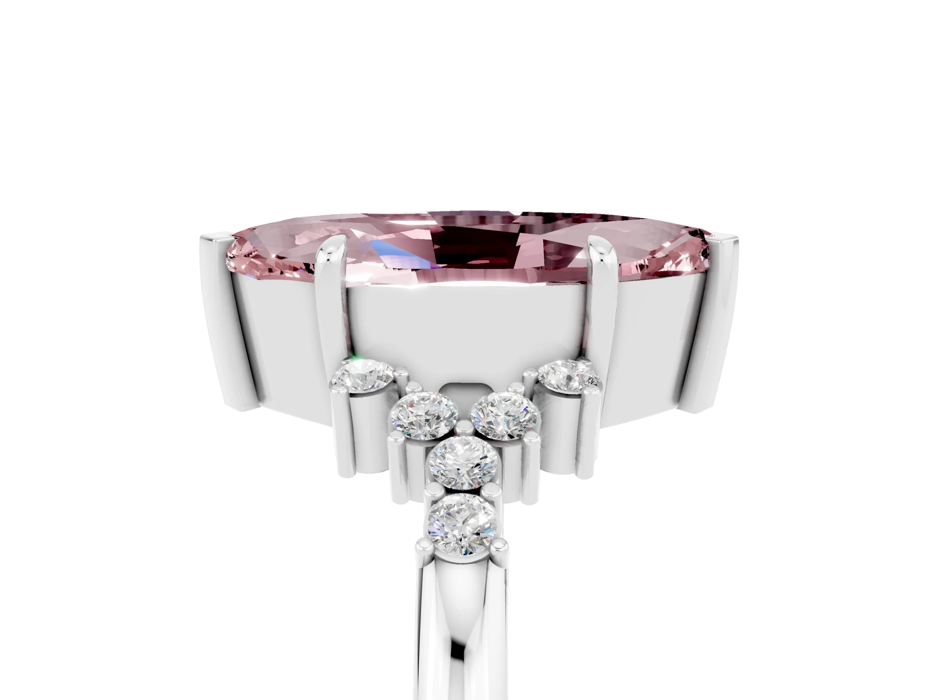 White gold Marquise Cut Morganite Ring with Side Stones and Four-Prong Setting_59