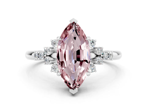 White gold Marquise Cut Morganite Ring with Side Stones and Four-Prong Setting_60