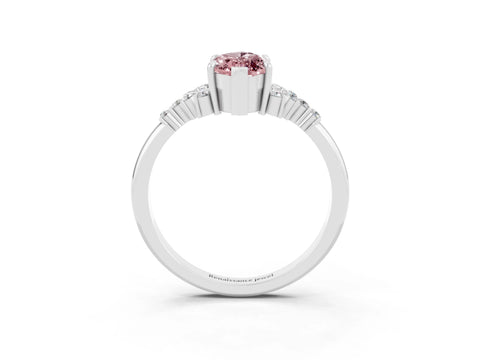 White gold Marquise Cut Morganite Ring with Side Stones and Four-Prong Setting_63