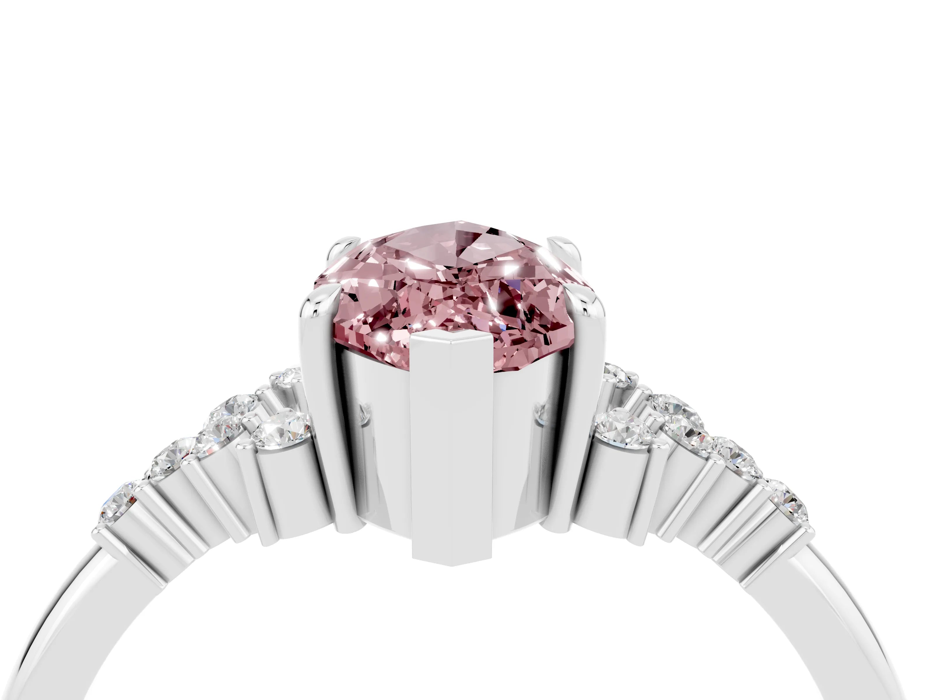 White gold Marquise Cut Morganite Ring with Side Stones and Four-Prong Setting_64