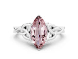 White gold Marquise Cut Morganite Solitaire Celtic Knot Ring with Four-Prong Setting_12