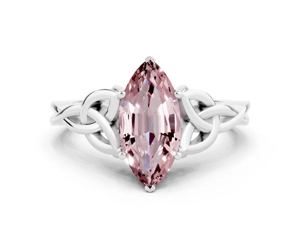 Platinum Marquise Cut Morganite Solitaire Celtic Knot Ring with Four-Prong Setting