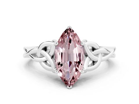 White gold Marquise Cut Morganite Solitaire Celtic Knot Ring with Four-Prong Setting_12