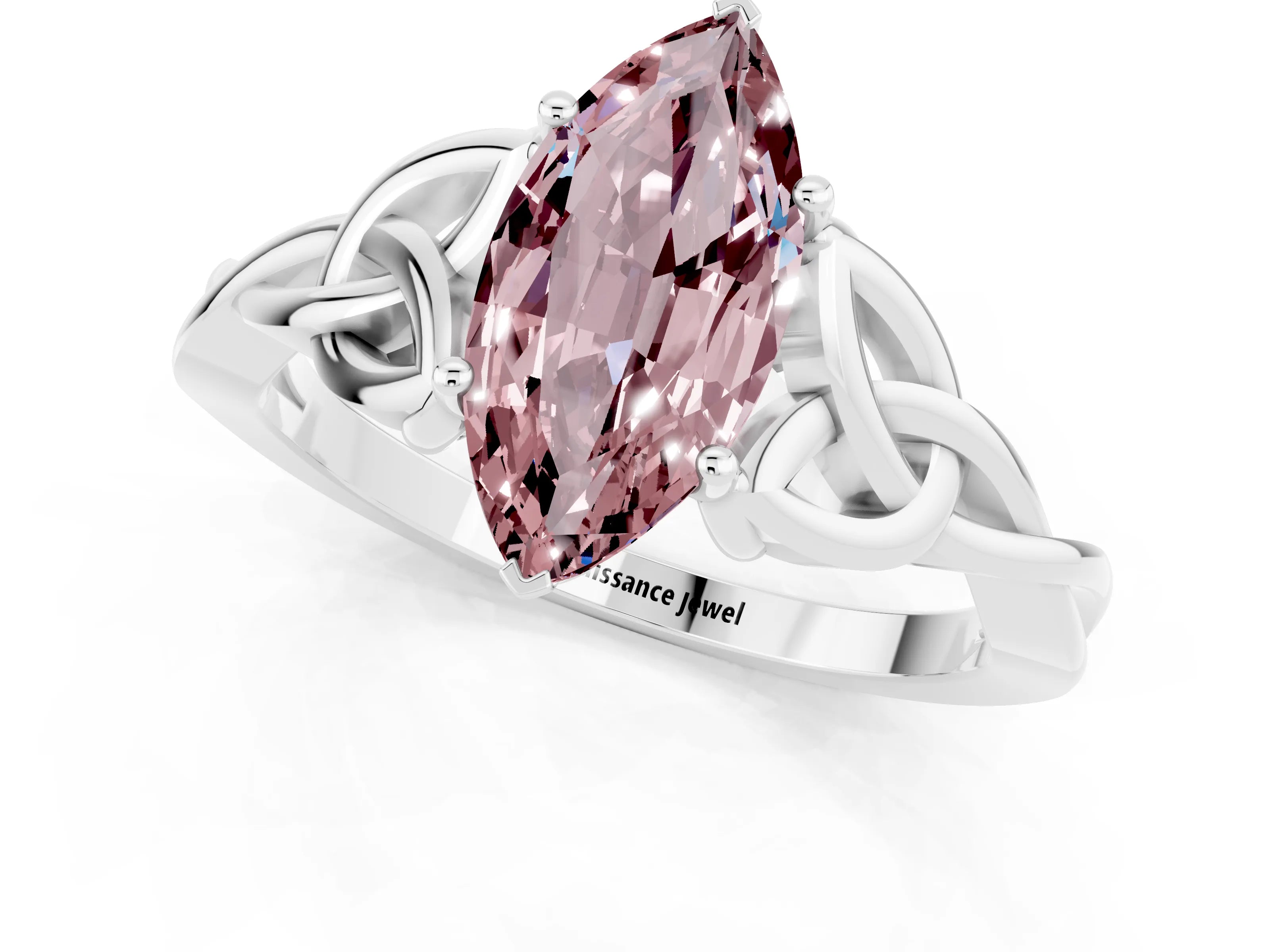 White gold Marquise Cut Morganite Solitaire Celtic Knot Ring with Four-Prong Setting_13