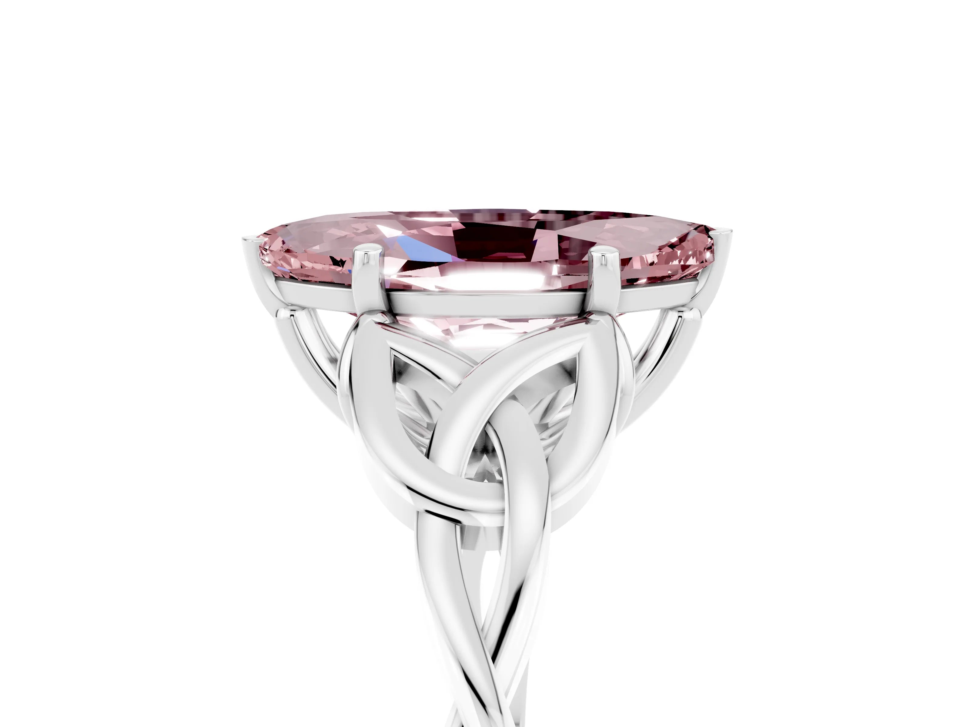 White gold Marquise Cut Morganite Solitaire Celtic Knot Ring with Four-Prong Setting_17