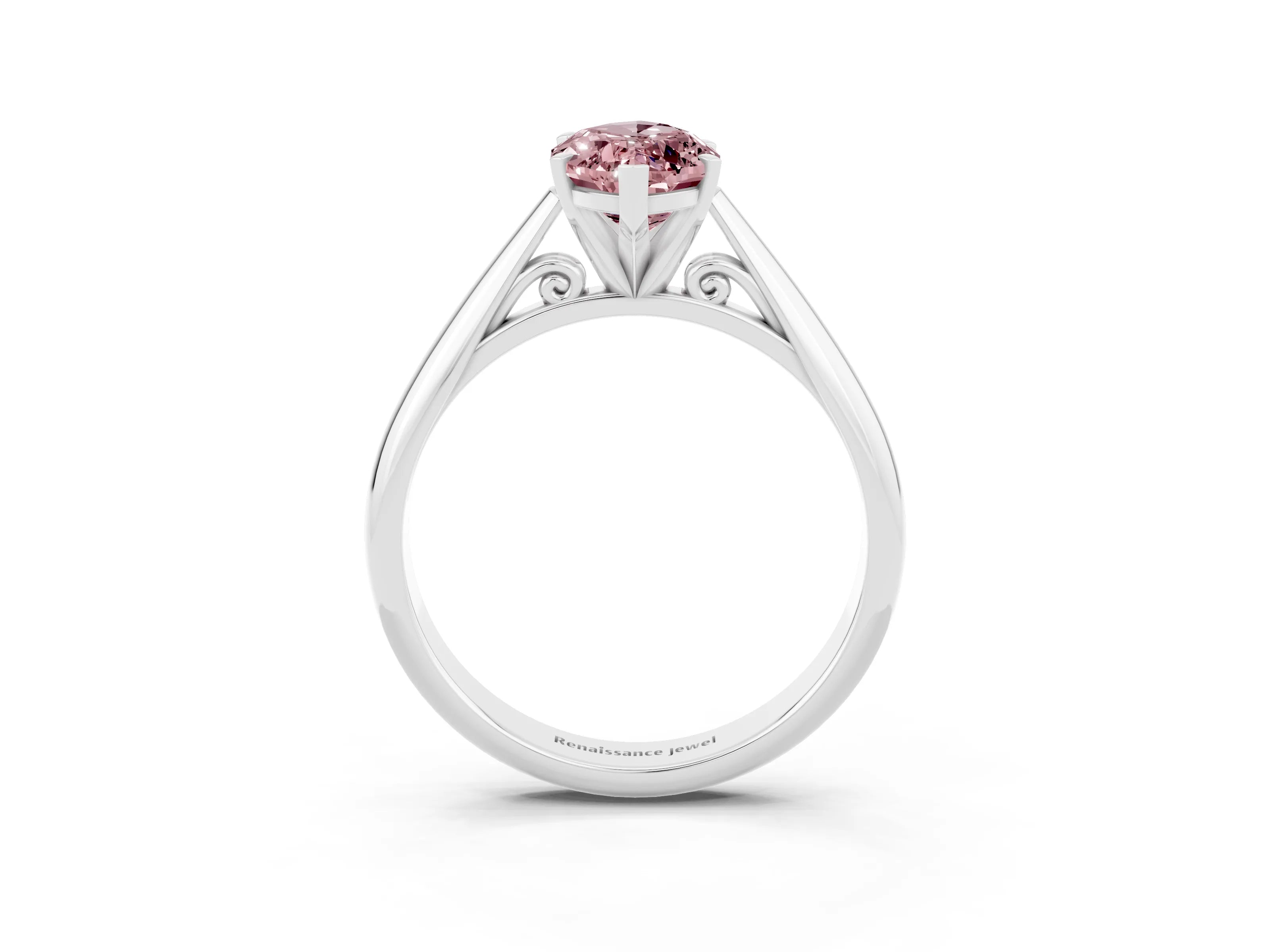 White gold Marquise Cut Morganite Solitaire Engagement Ring with Cathedral Setting and Four-Prong Mount_15