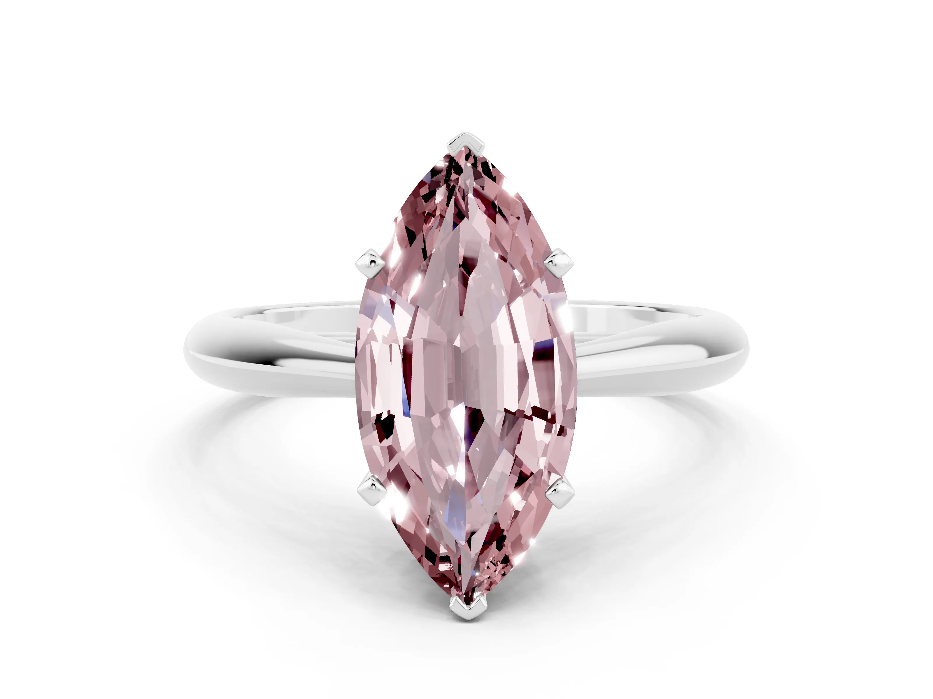 White gold Marquise Cut Morganite Solitaire Engagement Ring with Cathedral Setting and Four-Prong Mount_24