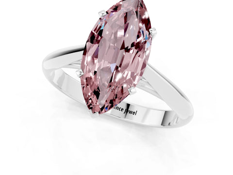 White gold Marquise Cut Morganite Solitaire Engagement Ring with Cathedral Setting and Four-Prong Mount_25