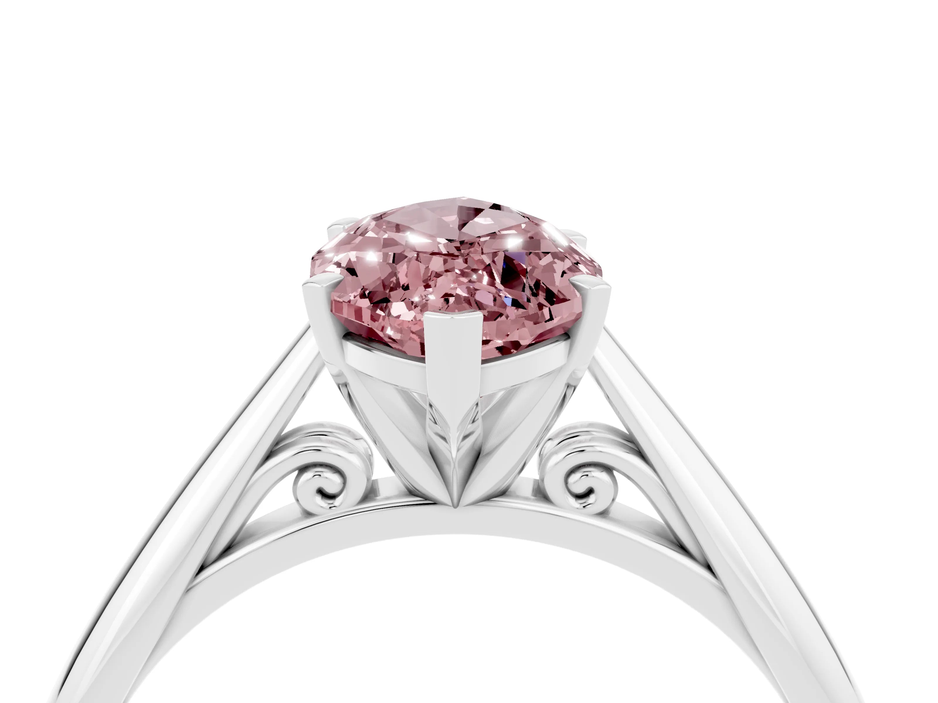 White gold Marquise Cut Morganite Solitaire Engagement Ring with Cathedral Setting and Four-Prong Mount_28