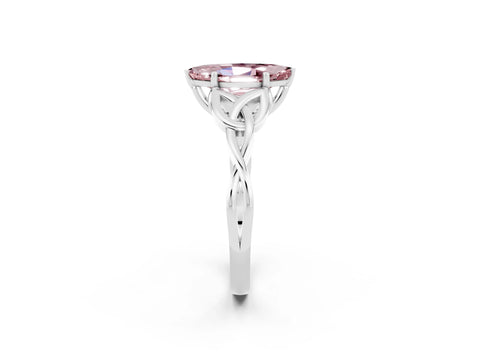 White gold Marquise Cut Morganite Solitaire Engagement Ring with Celtic Knot Band and Four-Prong Setting_2