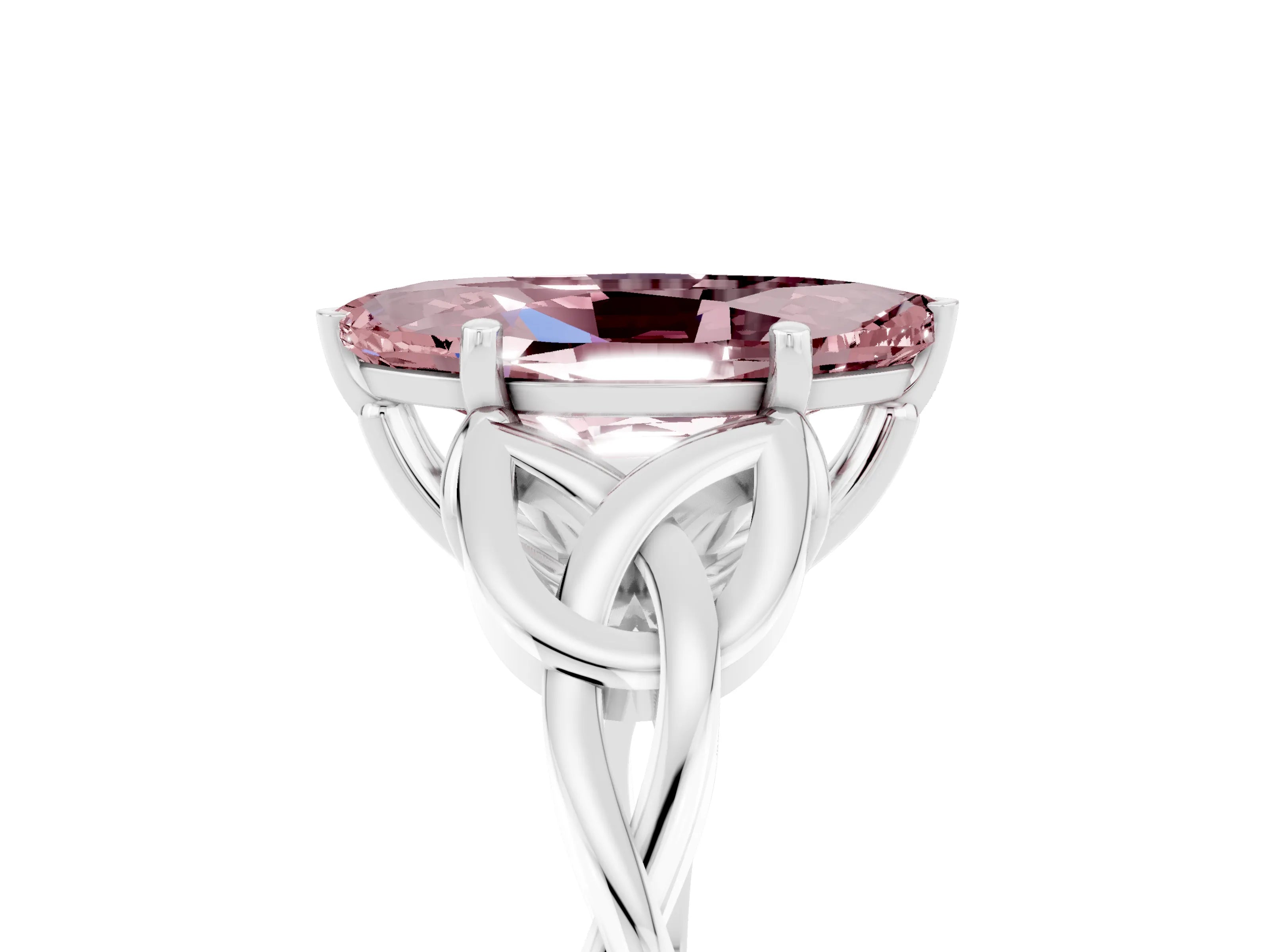 White gold Marquise Cut Morganite Solitaire Engagement Ring with Celtic Knot Band and Four-Prong Setting_5