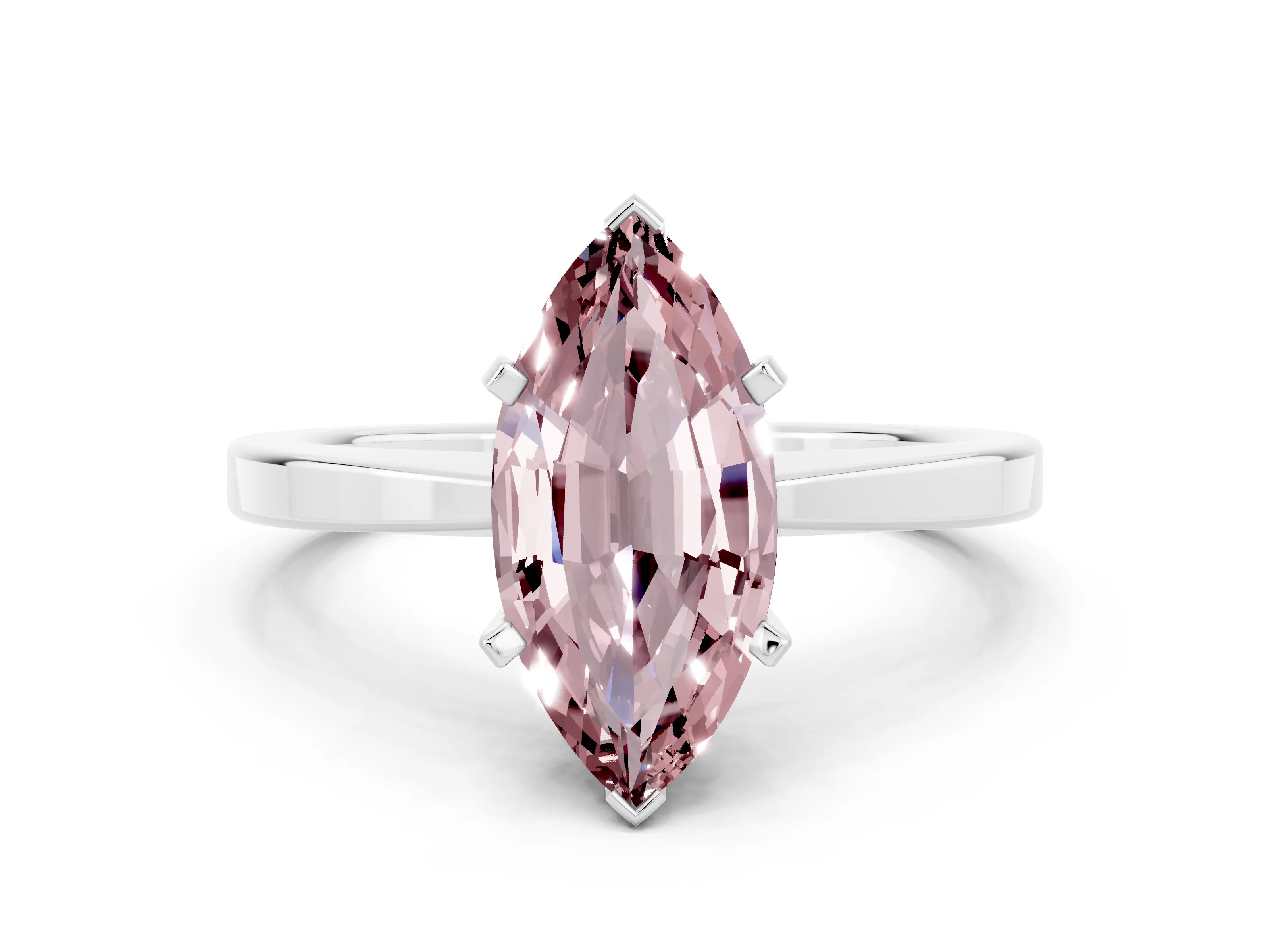 White gold Marquise Cut Morganite Solitaire Engagement Ring with Classic Band and Four-Prong Setting_24