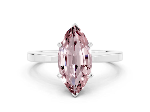 White gold Marquise Cut Morganite Solitaire Engagement Ring with Classic Band and Four-Prong Setting